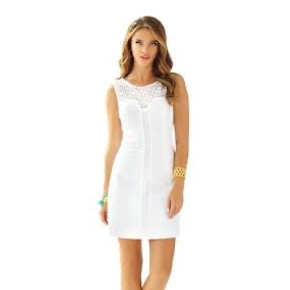 Lilly Pulitzer White Seersucker Lace Yoke Shift Dress Womens 14 Style 20120 - Picture 8 of 8
